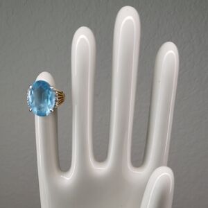 Vintage Blue Topaz Style Adjustable Gold Large Cocktail Ring